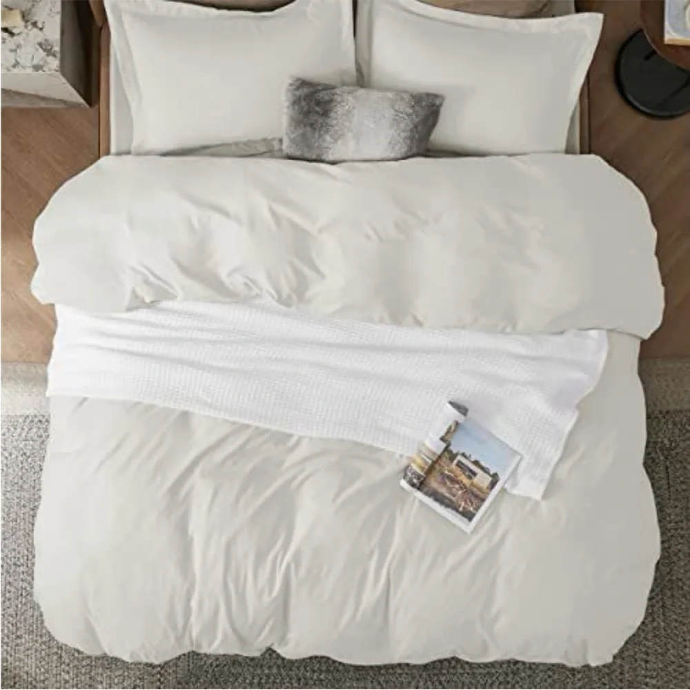 Ivory White Duvet Cover King Size Set